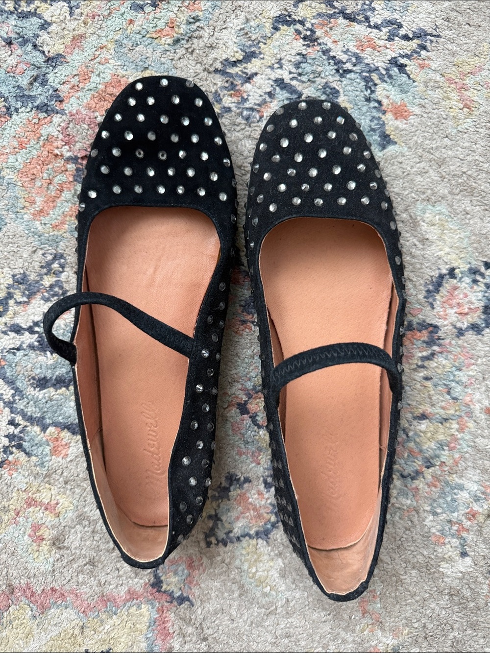 Madewell Black Rhinestone Mary Jane Flats